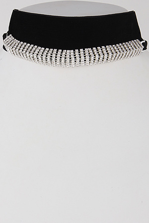 Thick Choker Necklace With Rhinestone Set 6ICD7